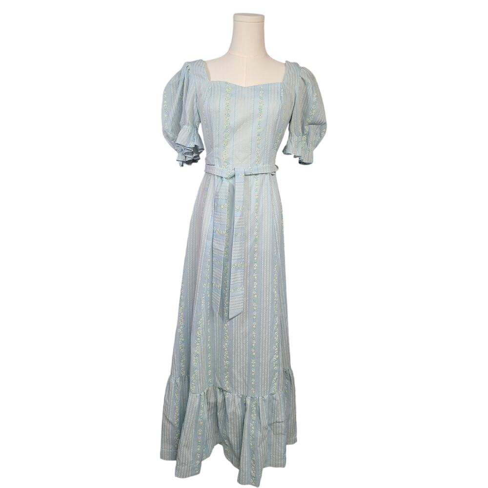 70s Handmade Blue Floral Prairie Dress
